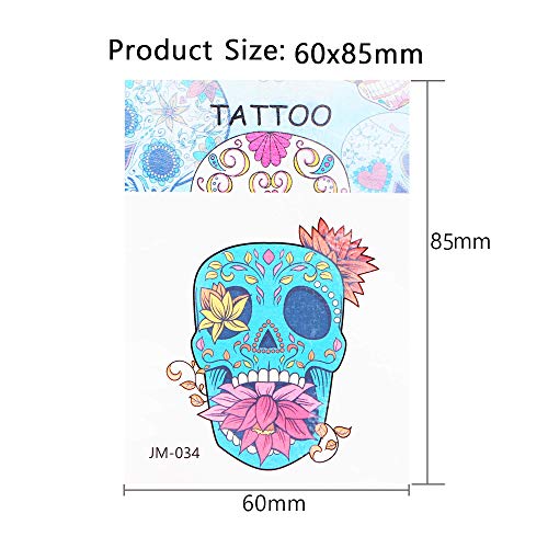 MILACOLATO Pegatina Tatuajes Temporales de Halloween Brillo Rosas Rojas Día de los Muertos Sugar Skull Face Tattoo Sticker