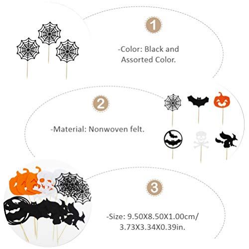 Milisten 24 Unids Halloween Picks Calabaza Murciélago Bruja Cupcake Toppers No Tejido Fieltro Cake Topper Fiesta de Halloween Decoración