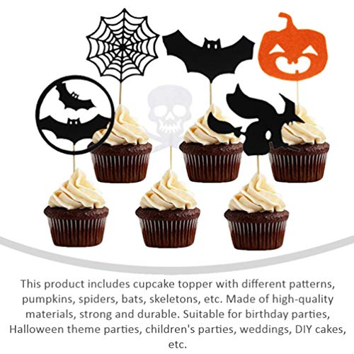 Milisten 24 Unids Halloween Picks Calabaza Murciélago Bruja Cupcake Toppers No Tejido Fieltro Cake Topper Fiesta de Halloween Decoración