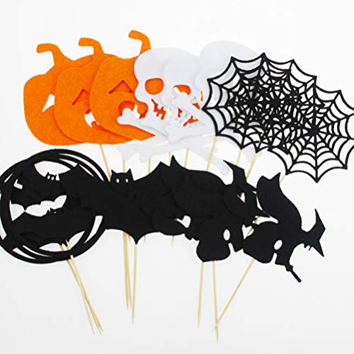 Milisten 24 Unids Halloween Picks Calabaza Murciélago Bruja Cupcake Toppers No Tejido Fieltro Cake Topper Fiesta de Halloween Decoración