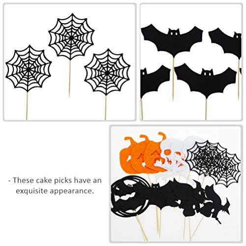 Milisten 24 Unids Halloween Picks Calabaza Murciélago Bruja Cupcake Toppers No Tejido Fieltro Cake Topper Fiesta de Halloween Decoración