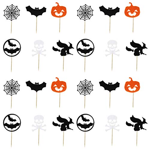 Milisten 24 Unids Halloween Picks Calabaza Murciélago Bruja Cupcake Toppers No Tejido Fieltro Cake Topper Fiesta de Halloween Decoración