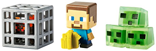 Minecraft Mini Figure 3-Pack, Farming Steve, Spawning Spider & Slime Cubes by Mattel