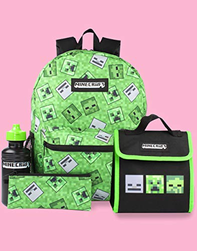 Minecraft mochila 4 pieza niños enredadera verde escuelas verdes mochila bolsa c Un tamaño