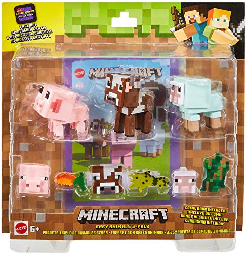 Minecraft - Modo Comic Pack de 3 animales Juguetes niños +6 años (Mattel GFY78)