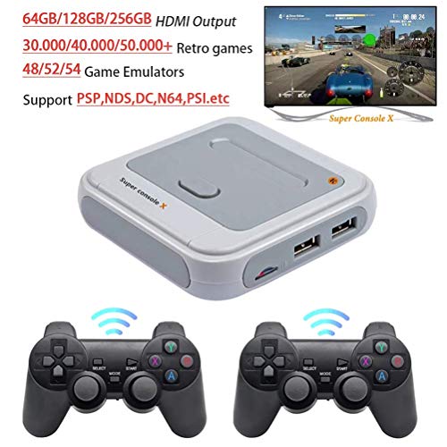 Mini reproductor de videojuegos de TV, Super Game Console X, consola de juegos clásica retro 4KHD con 2 joysticks, 30000/40000/50000 + juegos incorporados, emuladores de juegos portátiles 2.4G(64G)