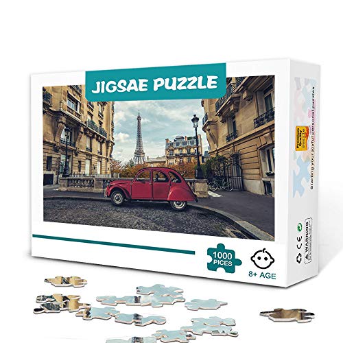 Mini Rompecabezas en Miniatura de 1000 Piezas para Adultos Coche Rojo París Cartón Puzzle Brain Ejercicio Desafío Juego de Alta dificultad Regalo para niños Niños 38 * 26cm