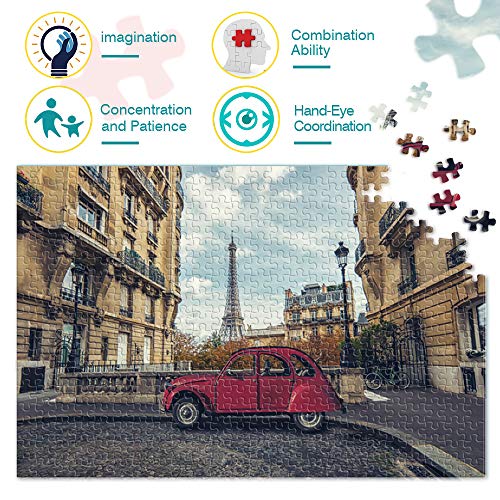 Mini Rompecabezas en Miniatura de 1000 Piezas para Adultos Coche Rojo París Cartón Puzzle Brain Ejercicio Desafío Juego de Alta dificultad Regalo para niños Niños 38 * 26cm