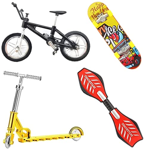 Mini Set de Juguetes para Dedos, 4 Piezas Monopatines para Dedos Bicicleta de Dedo Scooter de Dedo Tablero de Vitalidad de Dedo Finger Skateboard Juguetes Juegos para Niños