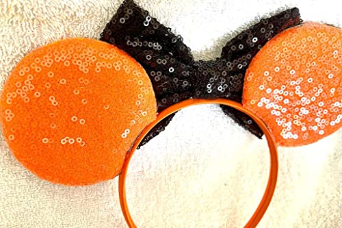 Minnie Mouse Negro secuencia brillo calabaza naranja orejas diadema Halloween para niños y adultos