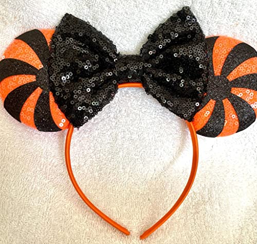 Minnie Mouse Negro secuencia brillo calabaza naranja orejas diadema Halloween para niños y adultos