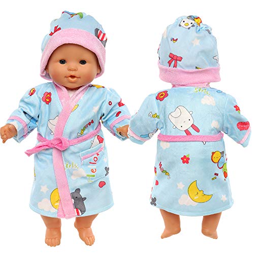 Miunana Pijama Azul + Sombrero para Muñecas Bebés De 14 A 16 Pulgadas (36 CM A 42 CM) （No Incluye muñeca）