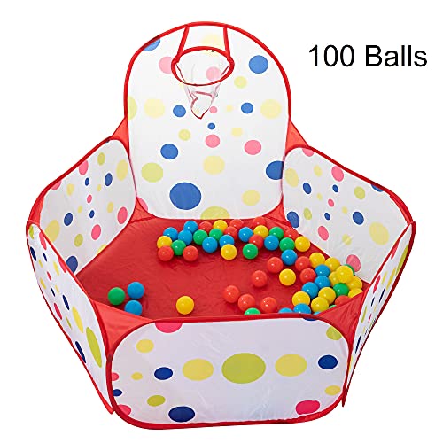 Miwacu Piscina de Bolas + 100 Bolas Piscina Infantil Incluidas - Piscina Bolas Bebe con Canasta de Baloncesto - Piscina de Bolas para Bebes con 100 Bolas para Piscina Infantil Libre de tóxicos