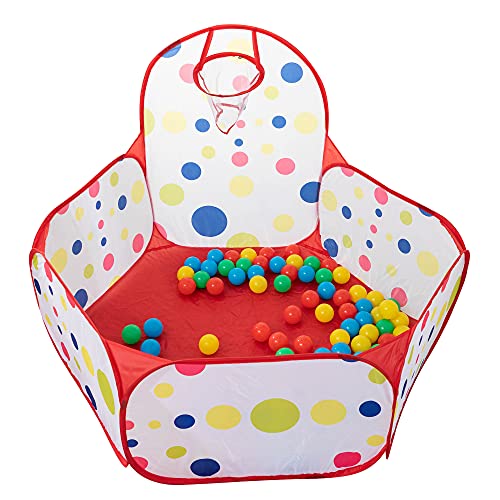 Miwacu Piscina de Bolas + 100 Bolas Piscina Infantil Incluidas - Piscina Bolas Bebe con Canasta de Baloncesto - Piscina de Bolas para Bebes con 100 Bolas para Piscina Infantil Libre de tóxicos