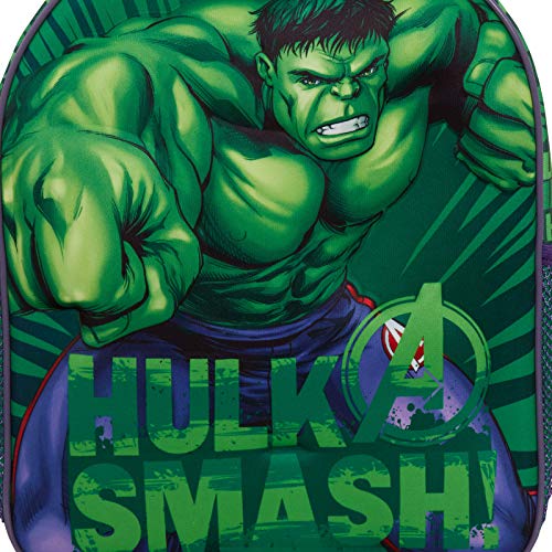 Mochila 3D increíble Hulk para niños de Marvel Vengadores escolar, almuerzo y viaje