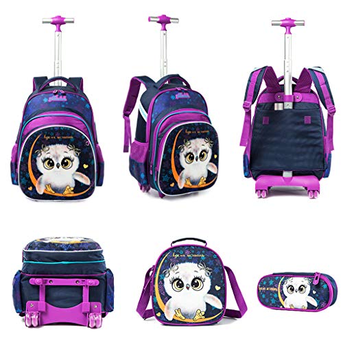 Mochila Escolar Trolley Niña, Mochila Niños con 6 Ruedas Mochilas con Ruedas para niños para Niños Niñas -Trolley de Ruedas para niños con Bolsa de Slmuerzo Y Estuche