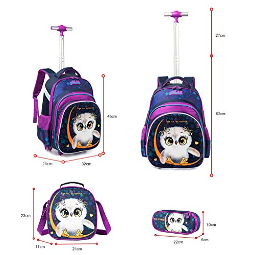 Mochila Escolar Trolley Niña, Mochila Niños con 6 Ruedas Mochilas con Ruedas para niños para Niños Niñas -Trolley de Ruedas para niños con Bolsa de Slmuerzo Y Estuche