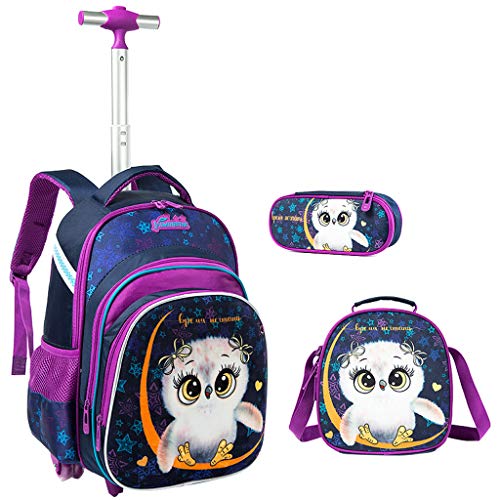 Mochila Escolar Trolley Niña, Mochila Niños con 6 Ruedas Mochilas con Ruedas para niños para Niños Niñas -Trolley de Ruedas para niños con Bolsa de Slmuerzo Y Estuche