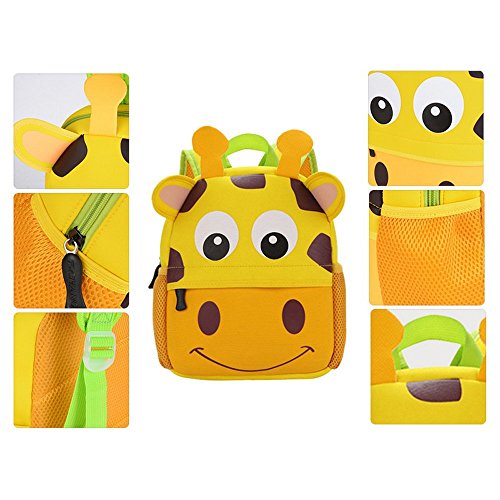 Mochila Infantil para Niños Primaria Pequeña Guardería Mochila Preescolar para Niños de 2-5 Años Dibujo de Animal Lindo (Jirafa, 21 * 8 * 26CM)