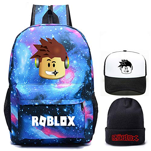 Mochila Roblox con Sombrero, Mochila para Estudiantes Mochila Escolar Mochila para computadora portátil Mochila para computadora de Viaje para niños Niños Niñas Adolescentes (Azul Estrellado)