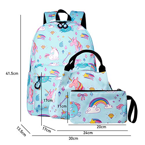 Mochilas Escolares Infantiles Mochila Unicornio Niña Colegio Casual Mochila Ligero Escuela Bolsa Lindo Printing Viajes Mochilas para Las Niños con Llavero (Estilo 4-Azul)