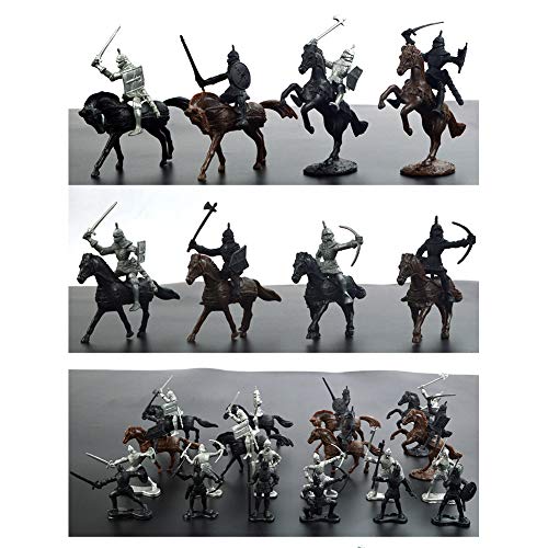 Modelo de soldado militar estático, Mini soldados medievales modelo de juguete para niños (12 soldados + 8 caballos + 8 caballeros) (modelo de soldado antiguo)