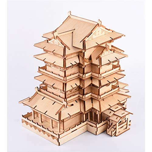 MOEGEN 3D Puzzle Madera Kit, Puzzle Cortado con Láser Juego de Construcción Mecánica - Regalo Creativo para Niños y Adultos (Tengwang Pavilion)