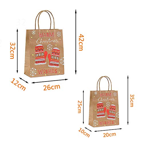 MonQi 12pcs Reciclable Bolsas de Regalo Navideñas de Papel Kraft con Asa, Reutilizable Bolsas Navideñas Bolsas De Papel De Navidad para Compras, Regalos, Bolsos de Fiesta (8 medianos + 4 pequeños)