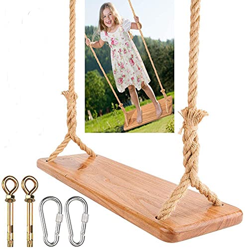 Morwealth - Columpio de madera para adultos, 55 x 19,5 x 3 cm, capacidad de carga: 160 kg, columpio infantil con cuerda de cáñamo ajustable para interior y exterior