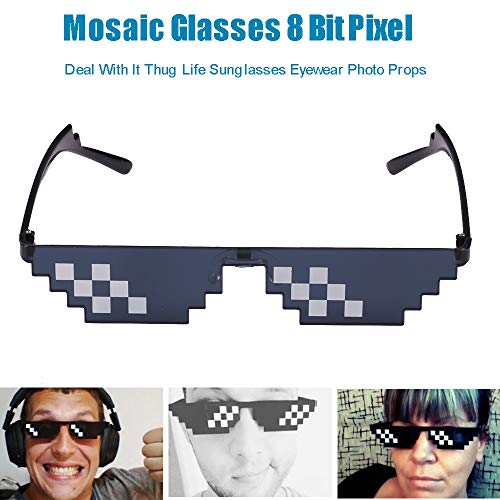 Mosaico Unisex Cool Glasses 8 bit Pixelated Fashion Eyewear Photo Props Gafas de Sol de Juguete para Fiesta Piscina Sombreado Rojo