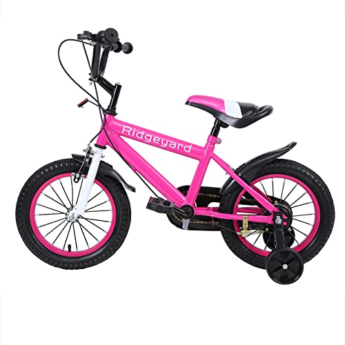 MuGuang Bicicleta de 14 pulgadas Bicicleta para niños Bicicleta de aprendizaje Bicicleta para niños y niñas con estabilizadores Bicicleta con campana para niños de 3 a 8 años (Rosa roja)