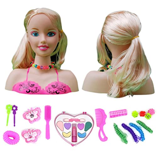 Muñeca con Cabeza de Peinado para niños, Juego de Maquillaje con Cabeza de Peinado de 17 Piezas, muñecas de Princesa con Cabeza de Peinado, Modelo de Maquillaje y Accesorios para el Cabello