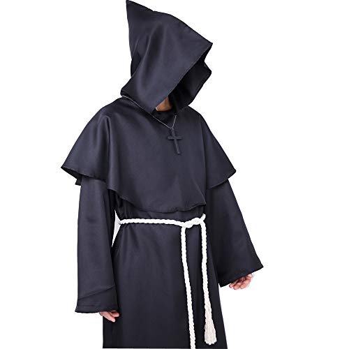 Myir JUN Disfraz de Monje Sacerdote Túnica Medieval Renacimiento Traje con Cruz para Halloween Carnaval (Negro, S)