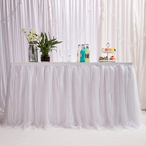 MYMM Falda de Mesa, Gasa de Escritorio romántica de Tul, decoración de Mesa, Mantel de Copo de Nieve del país de Las Maravillas, para Baby Shower, Boda, cumpleaños, día de San Valentín Navidad (14FT)