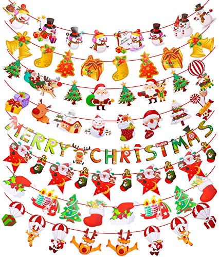 Navidad decoración casa Feliz Navidad Banner Guirnaldas Navidad Banderas Banderines Buntings Banner Colgantes Decorativas para colgar banderines de Navidad, decoración de fiesta