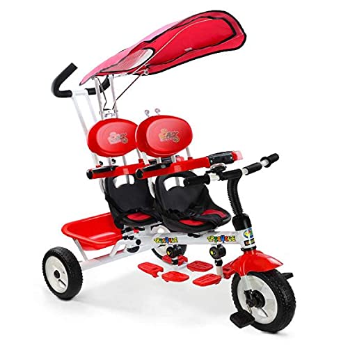 NBgycheche Triciclo Trike Niños 4 en 1 Triciclo para niños Triciclo para niños Asientos Doble para Gemelos, bebé Infantil 3 Ruedas Cochecito Bicicleta con Dosel y Cesta roja (Color : Red)