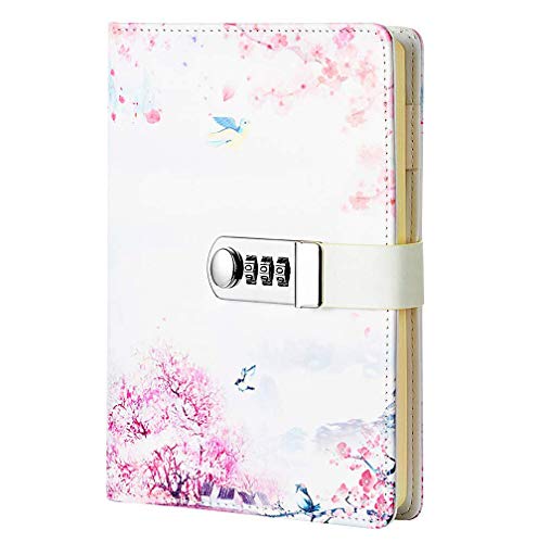 NectaRoy Bloc de Notas Contraseña Cuaderno, Cuaderno de Cuero PU Diario Planificado Organizador con Cerradura de Combinación, Soporte para Bolígrafo, 215x150mm