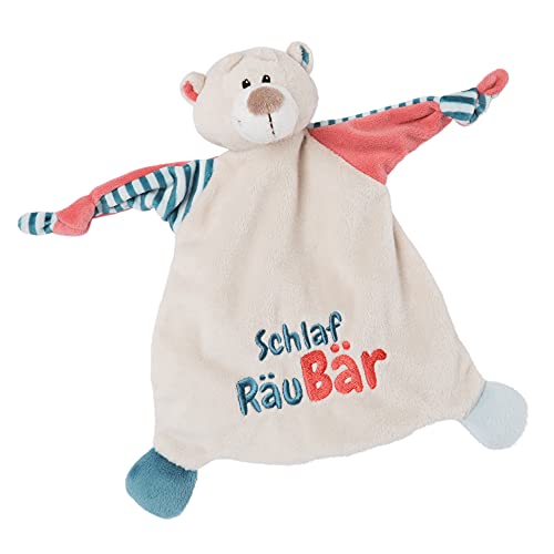 NICI 46732 Oso Dormir Dormidor, 25 x 25 cm, a Partir de 0 Meses – Manta de Peluche para bebés y niños pequeños – Manta de Seguridad para niñas y niños, Beige/Azul