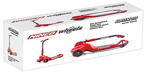 Ninco-NH33017 Ninco Wheel Canyon Red. Patinete eléctrico plegable con control de velocidad. A partir de 3 años. (NH33017), color rojo, 66,5 x 32 x 69,5 cm