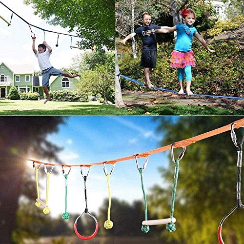 Ninja Slackline Monkey Bar Kit Kids Swinging Obstacle Course Set Set de Marco de Escalada portátil Slackline Kit Sling Ring 40 pies Cuerda para Tirar Equipo de Juego al Aire Libre para niños