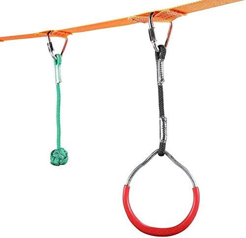 Ninja Slackline Monkey Bar Kit Kids Swinging Obstacle Course Set Set de Marco de Escalada portátil Slackline Kit Sling Ring 40 pies Cuerda para Tirar Equipo de Juego al Aire Libre para niños