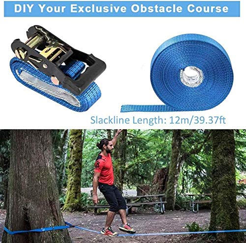 Ninja Warrior Line Obstacle Course Kit Slackline Ninja Line Monkey Bars Kit Árbol Colgando Obstáculos Line Sling Ring para niños Patio al Aire Libre-9 Piezas