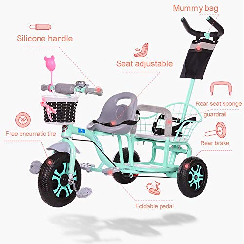 NUBAO Bicicleta de Doble Triciclo for niños, Cochecito de bebé Gemelo con Pedal Plegable, Cochecito de bebé de Verano Doble Asiento Buggy for niños de 1 a 6 años de Edad (Color : Pink)