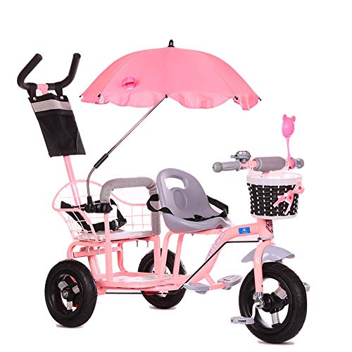 NUBAO Bicicleta de Doble Triciclo for niños, Cochecito de bebé Gemelo con Pedal Plegable, Cochecito de bebé de Verano Doble Asiento Buggy for niños de 1 a 6 años de Edad (Color : Pink)