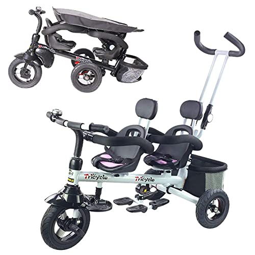 NUBAO Doble 2-en-1 TRICICLE TRICHO Twin TICYCLE Asientos Doble for Gemelos Plegables, Manillar, Ruedas de Goma, con Mango de Empuje Desmontable en Forma de 12 Meses a 6 años (Color : Pink)