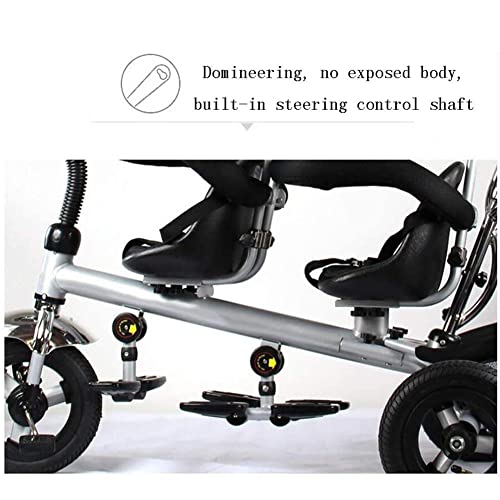 NUBAO Doble liviano niño 3 Ruedas Triciclo Bicicleta Gemelo bebé Cochecito Doble Asiento con Cesta, Dosel Desmontable, Ajustable y cómodo for Tocar Durante 2-6 años niñas