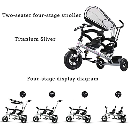 NUBAO Doble liviano niño 3 Ruedas Triciclo Bicicleta Gemelo bebé Cochecito Doble Asiento con Cesta, Dosel Desmontable, Ajustable y cómodo for Tocar Durante 2-6 años niñas