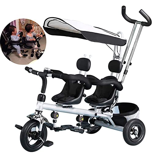 NUBAO Doble liviano niño 3 Ruedas Triciclo Bicicleta Gemelo bebé Cochecito Doble Asiento con Cesta, Dosel Desmontable, Ajustable y cómodo for Tocar Durante 2-6 años niñas