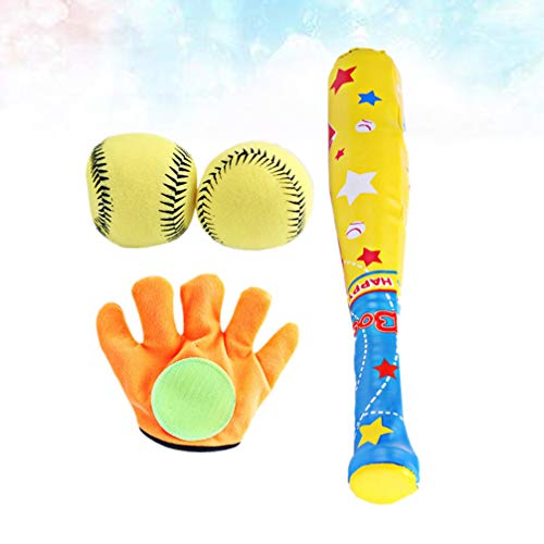 NUOBESTY Juego de béisbol para niños, 4 unidades, pelota suave con guante de bate, juego de béisbol, juego de entrenamiento para deportes al aire libre, juguetes para niños pequeños (color surtido)