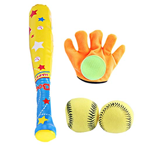 NUOBESTY Juego de béisbol para niños, 4 unidades, pelota suave con guante de bate, juego de béisbol, juego de entrenamiento para deportes al aire libre, juguetes para niños pequeños (color surtido)